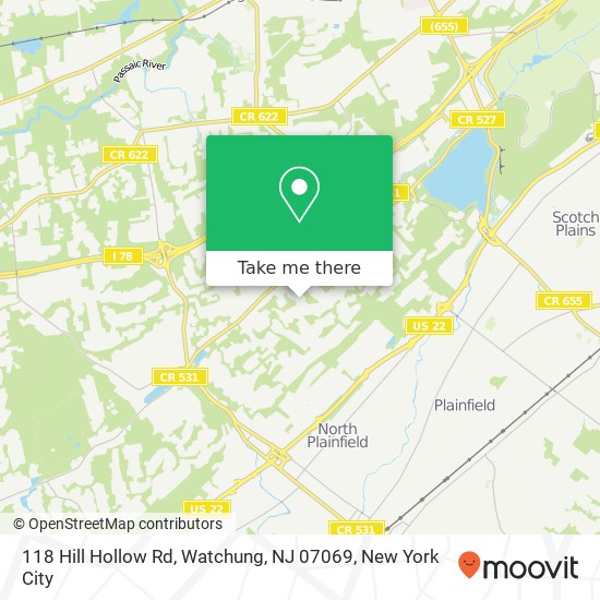 Mapa de 118 Hill Hollow Rd, Watchung, NJ 07069