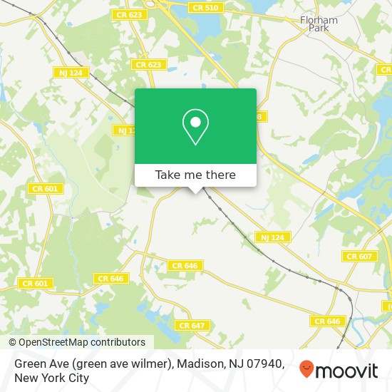 Mapa de Green Ave (green ave wilmer), Madison, NJ 07940