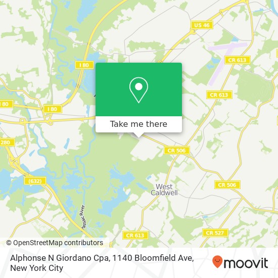 Mapa de Alphonse N Giordano Cpa, 1140 Bloomfield Ave