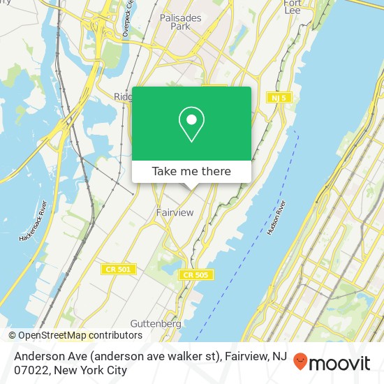 Mapa de Anderson Ave (anderson ave walker st), Fairview, NJ 07022