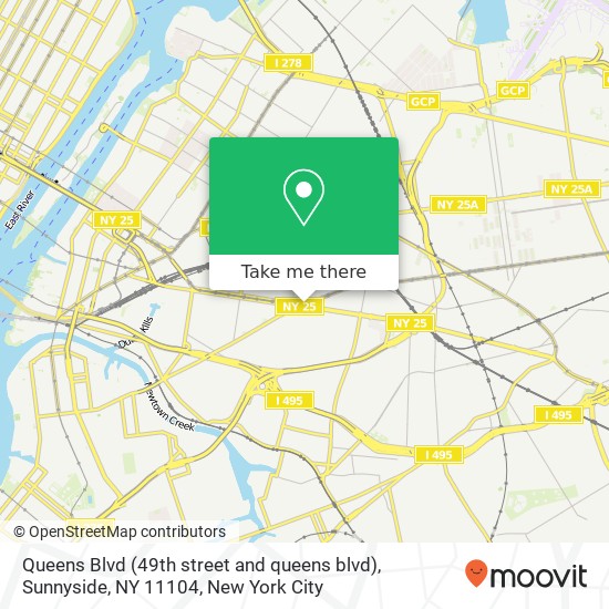 Mapa de Queens Blvd (49th street and queens blvd), Sunnyside, NY 11104
