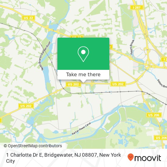 Mapa de 1 Charlotte Dr E, Bridgewater, NJ 08807