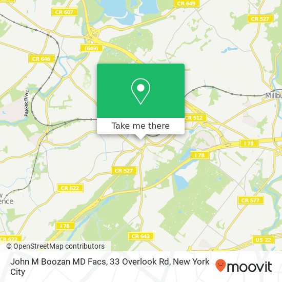 John M Boozan MD Facs, 33 Overlook Rd map