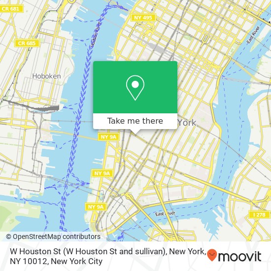 Mapa de W Houston St (W Houston St and sullivan), New York, NY 10012