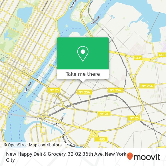 Mapa de New Happy Deli & Grocery, 32-02 36th Ave