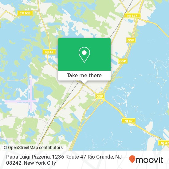 Mapa de Papa Luigi Pizzeria, 1236 Route 47 Rio Grande, NJ 08242