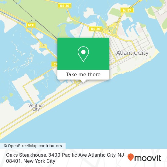Mapa de Oaks Steakhouse, 3400 Pacific Ave Atlantic City, NJ 08401