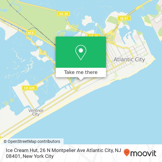 Mapa de Ice Cream Hut, 26 N Montpelier Ave Atlantic City, NJ 08401