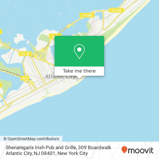 Mapa de Shenanigan's Irish Pub and Grille, 309 Boardwalk Atlantic City, NJ 08401