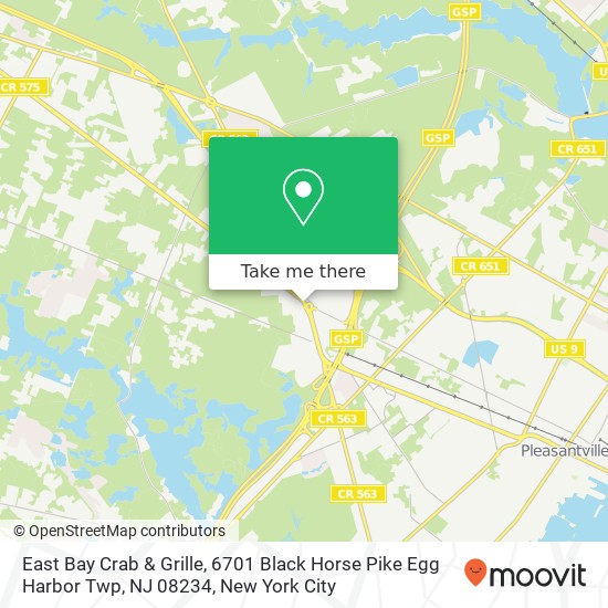 Mapa de East Bay Crab & Grille, 6701 Black Horse Pike Egg Harbor Twp, NJ 08234