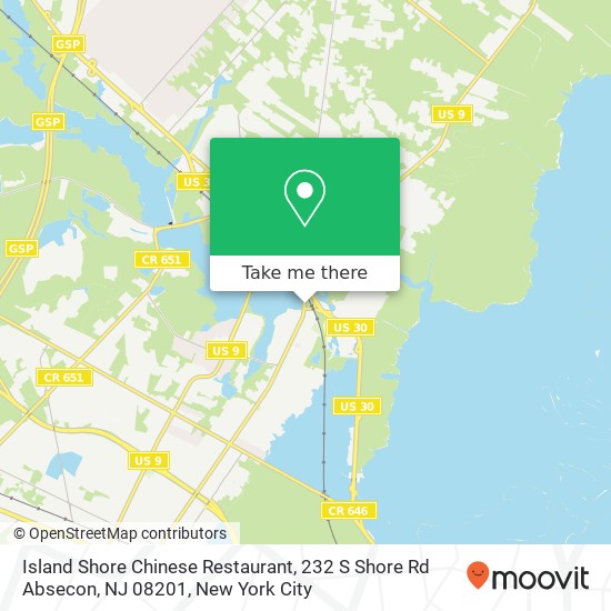 Mapa de Island Shore Chinese Restaurant, 232 S Shore Rd Absecon, NJ 08201