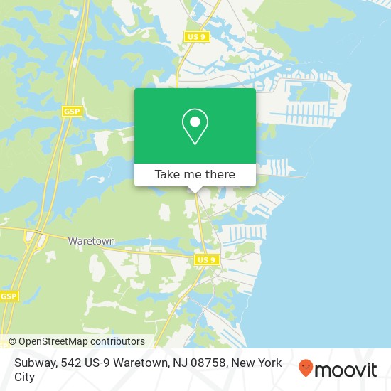 Mapa de Subway, 542 US-9 Waretown, NJ 08758