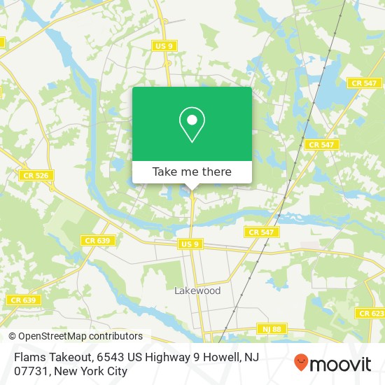 Mapa de Flams Takeout, 6543 US Highway 9 Howell, NJ 07731