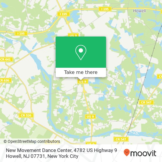 Mapa de New Movement Dance Center, 4782 US Highway 9 Howell, NJ 07731