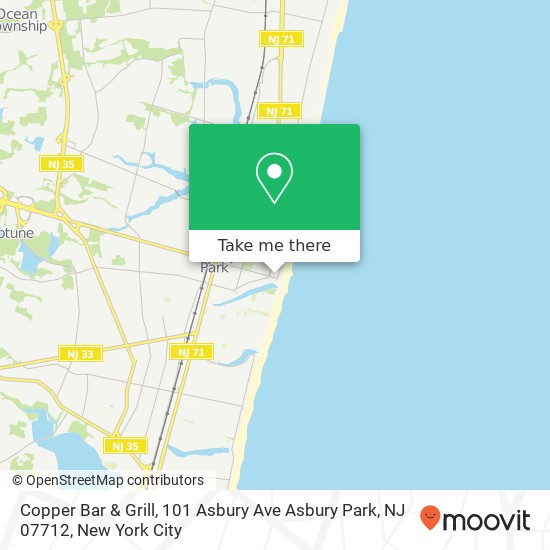 Mapa de Copper Bar & Grill, 101 Asbury Ave Asbury Park, NJ 07712
