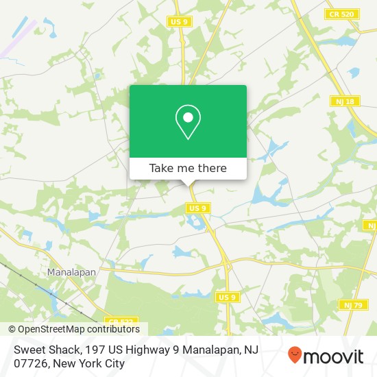 Mapa de Sweet Shack, 197 US Highway 9 Manalapan, NJ 07726