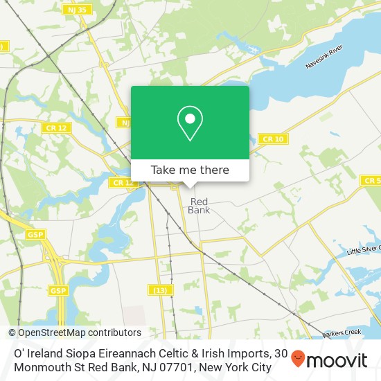 Mapa de O' Ireland Siopa Eireannach Celtic & Irish Imports, 30 Monmouth St Red Bank, NJ 07701