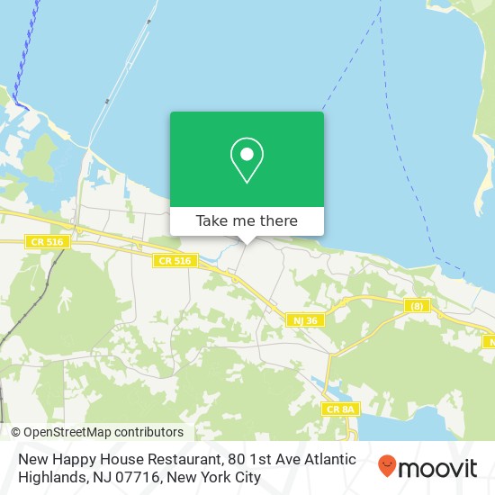 Mapa de New Happy House Restaurant, 80 1st Ave Atlantic Highlands, NJ 07716