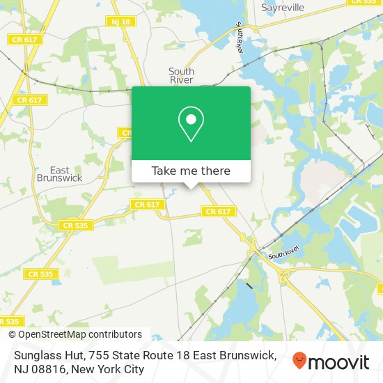 Mapa de Sunglass Hut, 755 State Route 18 East Brunswick, NJ 08816