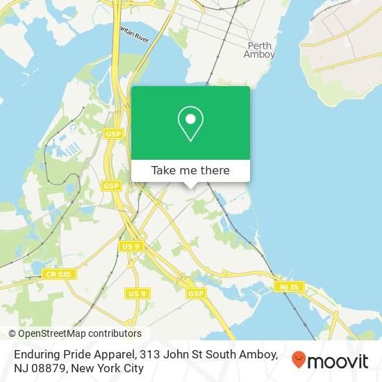 Mapa de Enduring Pride Apparel, 313 John St South Amboy, NJ 08879