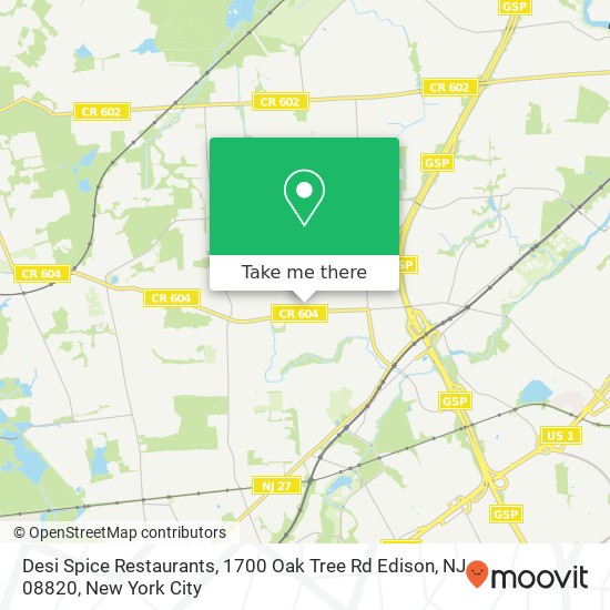 Mapa de Desi Spice Restaurants, 1700 Oak Tree Rd Edison, NJ 08820