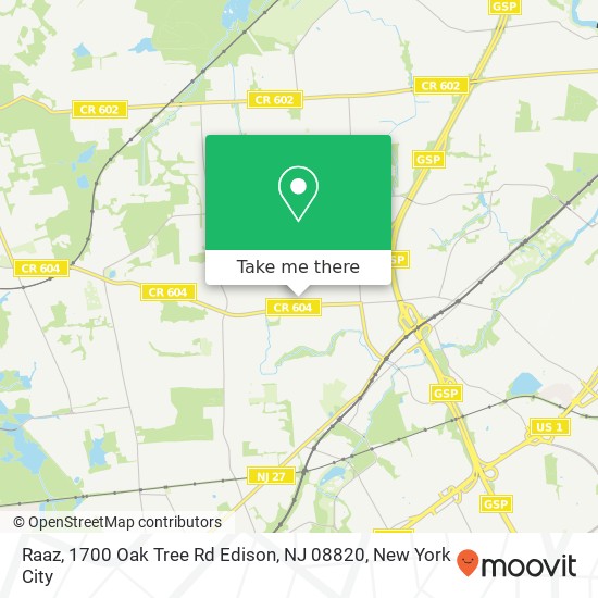Mapa de Raaz, 1700 Oak Tree Rd Edison, NJ 08820
