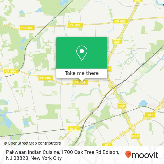 Mapa de Pakwaan Indian Cuisine, 1700 Oak Tree Rd Edison, NJ 08820