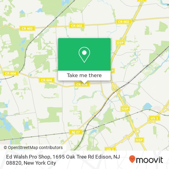 Mapa de Ed Walsh Pro Shop, 1695 Oak Tree Rd Edison, NJ 08820