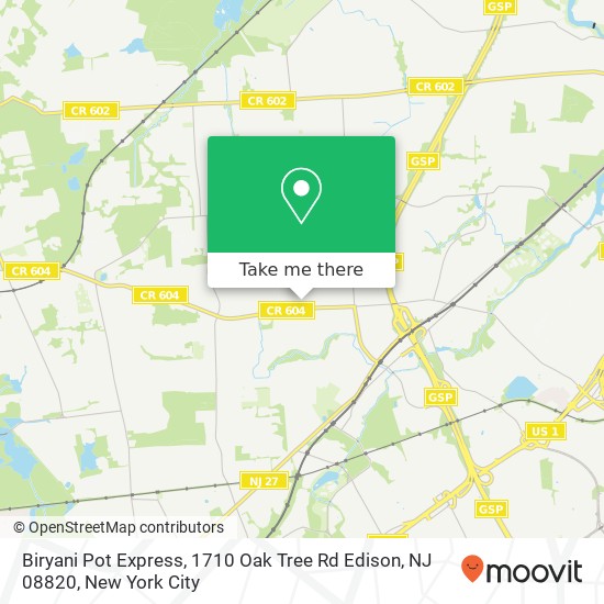 Mapa de Biryani Pot Express, 1710 Oak Tree Rd Edison, NJ 08820