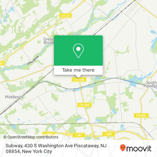 Mapa de Subway, 430 S Washington Ave Piscataway, NJ 08854