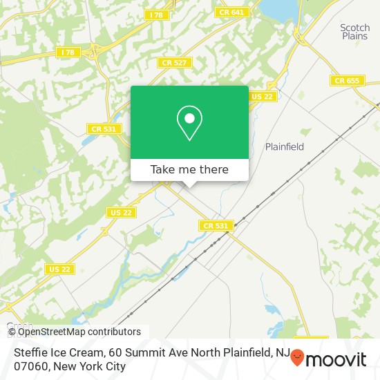 Mapa de Steffie Ice Cream, 60 Summit Ave North Plainfield, NJ 07060