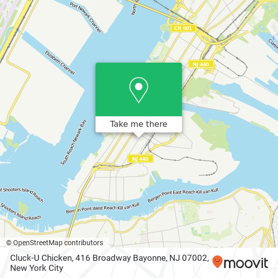 Mapa de Cluck-U Chicken, 416 Broadway Bayonne, NJ 07002