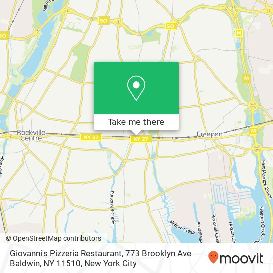 Mapa de Giovanni's Pizzeria Restaurant, 773 Brooklyn Ave Baldwin, NY 11510