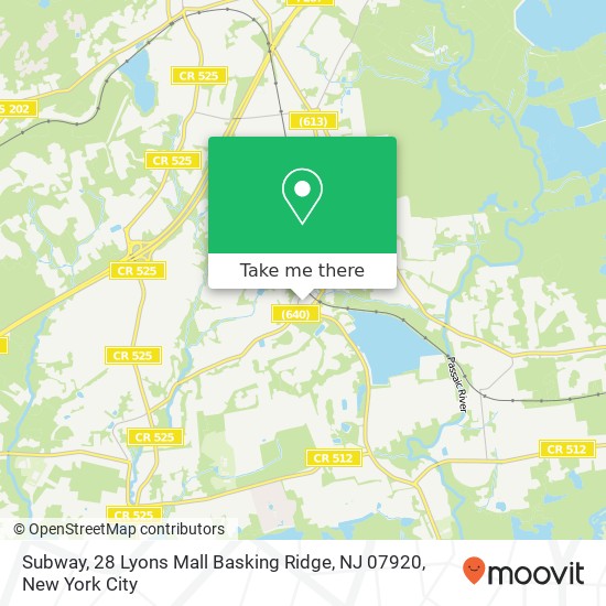 Mapa de Subway, 28 Lyons Mall Basking Ridge, NJ 07920