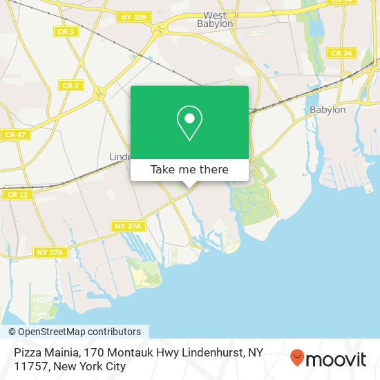 Mapa de Pizza Mainia, 170 Montauk Hwy Lindenhurst, NY 11757