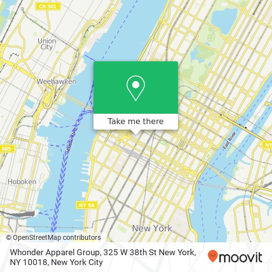 Mapa de Whonder Apparel Group, 325 W 38th St New York, NY 10018