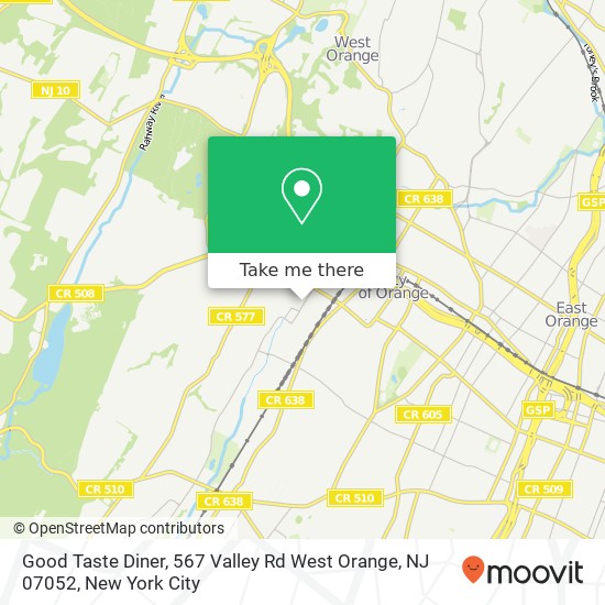 Mapa de Good Taste Diner, 567 Valley Rd West Orange, NJ 07052