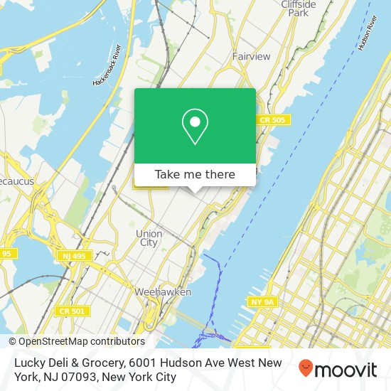 Mapa de Lucky Deli & Grocery, 6001 Hudson Ave West New York, NJ 07093