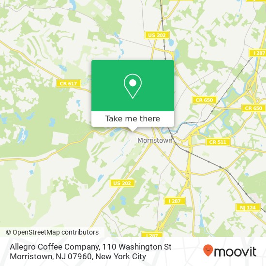 Mapa de Allegro Coffee Company, 110 Washington St Morristown, NJ 07960