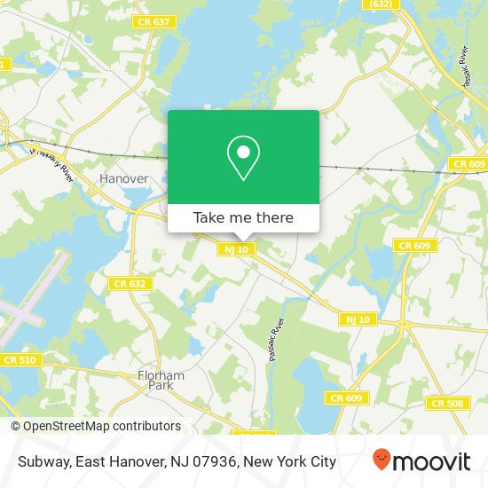 Mapa de Subway, East Hanover, NJ 07936