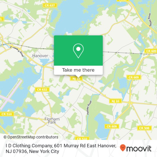 Mapa de I D Clothing Company, 601 Murray Rd East Hanover, NJ 07936