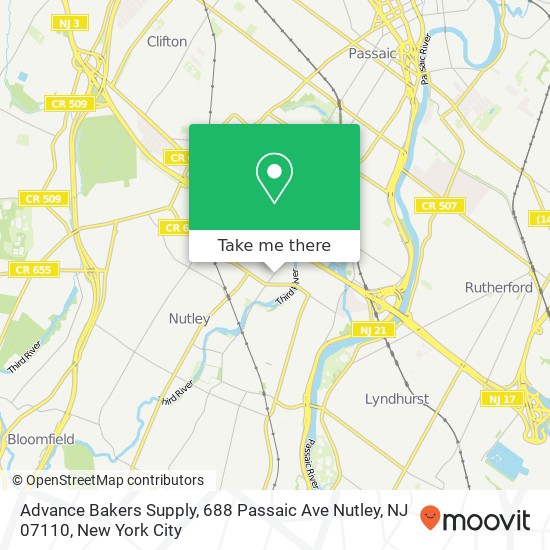 Mapa de Advance Bakers Supply, 688 Passaic Ave Nutley, NJ 07110