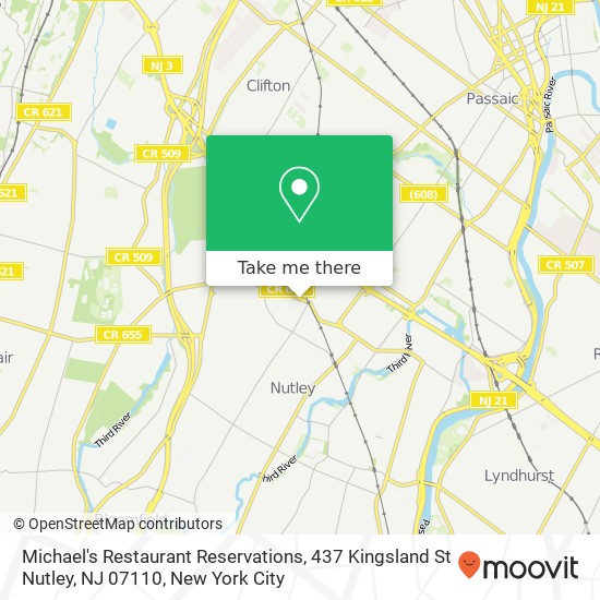 Mapa de Michael's Restaurant Reservations, 437 Kingsland St Nutley, NJ 07110