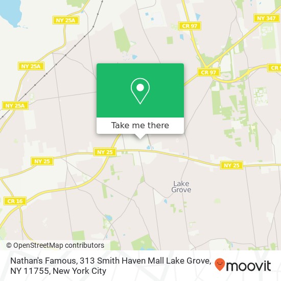 Mapa de Nathan's Famous, 313 Smith Haven Mall Lake Grove, NY 11755