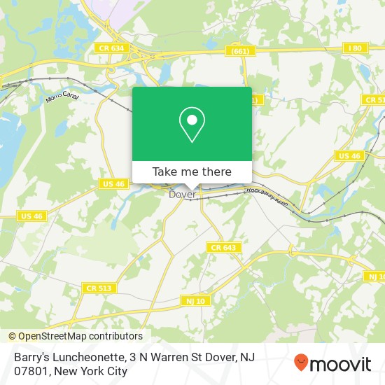 Mapa de Barry's Luncheonette, 3 N Warren St Dover, NJ 07801