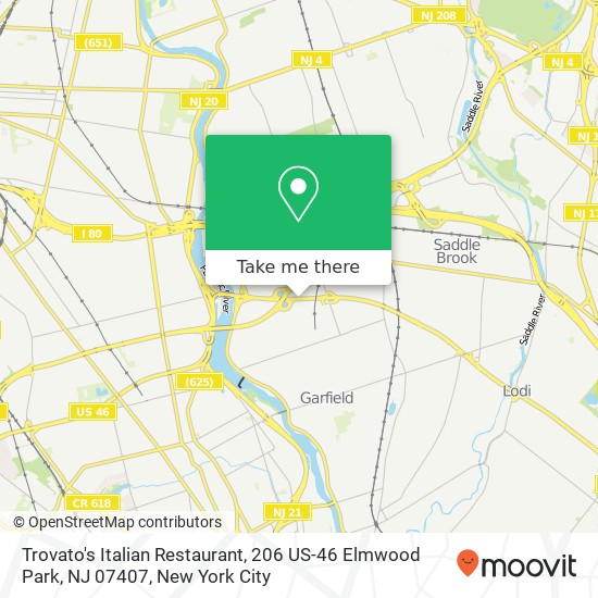 Mapa de Trovato's Italian Restaurant, 206 US-46 Elmwood Park, NJ 07407