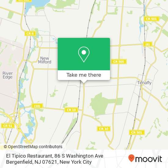Mapa de El Tipico Restaurant, 86 S Washington Ave Bergenfield, NJ 07621