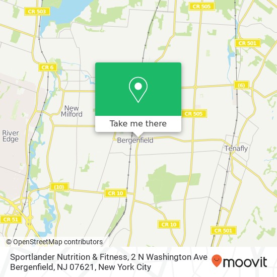 Mapa de Sportlander Nutrition & Fitness, 2 N Washington Ave Bergenfield, NJ 07621