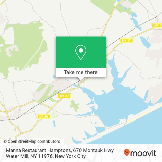 Mapa de Manna Restaurant Hamptons, 670 Montauk Hwy Water Mill, NY 11976