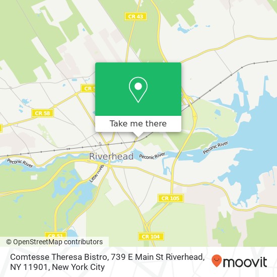 Mapa de Comtesse Theresa Bistro, 739 E Main St Riverhead, NY 11901